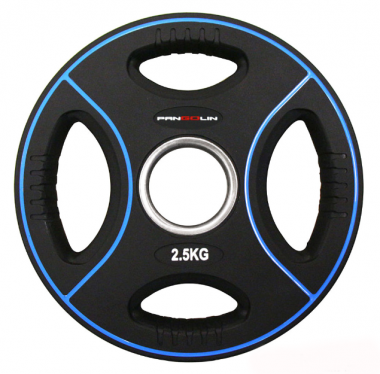 Черный с синими полосами полиуретановый олимпийский диск Pangolin Fitness WP012PU X-line, 2,5 кг