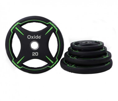 Черный с зелеными полосами полиуретановый олимпийский диск Oxide Fitness OWP01, 2,5 кг