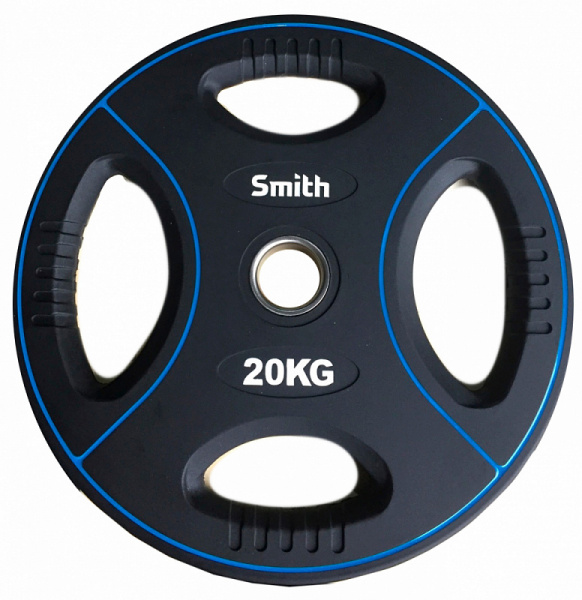Диск для штанги c 4-м хватом Smith Strength PUWP12-20, обрезиненный, втулка из нержавеющей стали, 20 кг