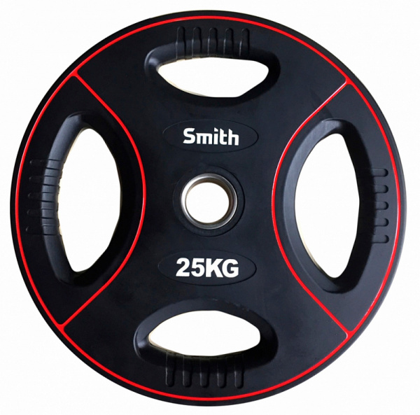 Диск для штанги c 4-м хватом Smith Strength PUWP12-25, обрезиненный, втулка из нержавеющей стали, 25 кг